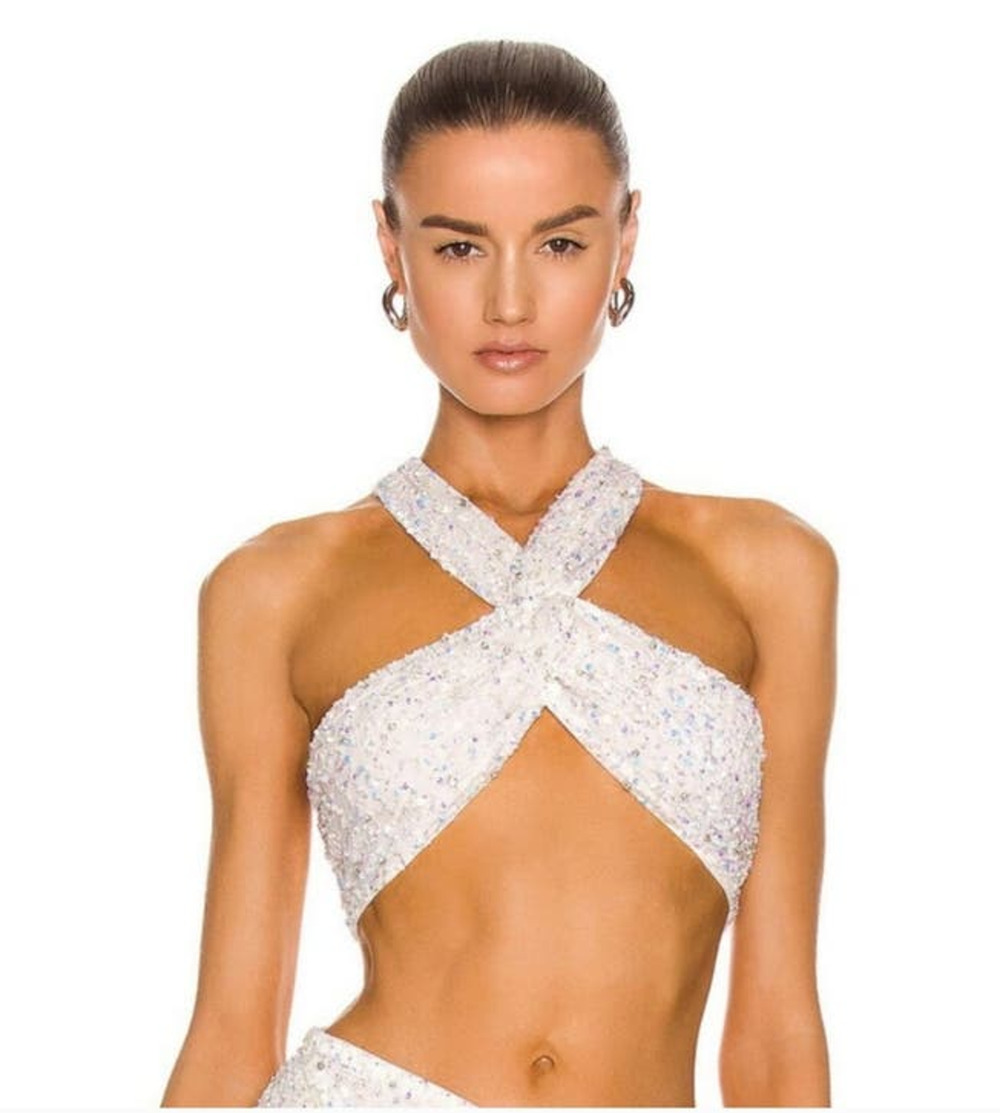 Retrofete Lio Top White Sequin Crystal Criss Cross Tank Size Medium NWT